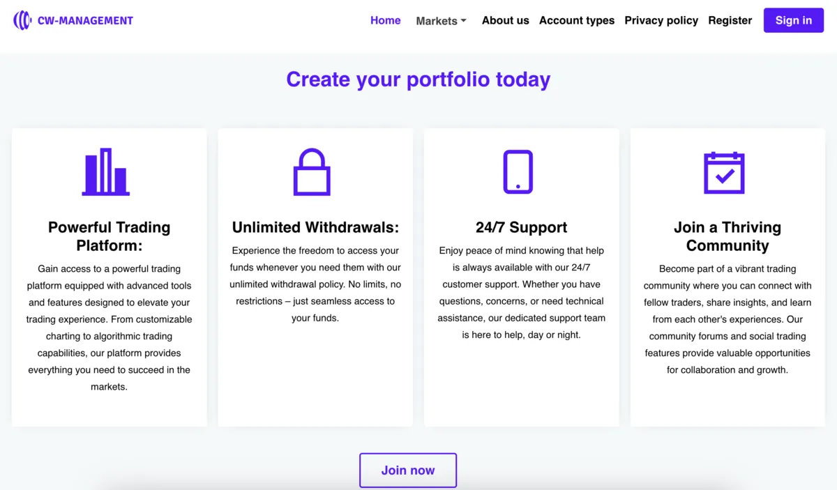 CW Management page screenshot